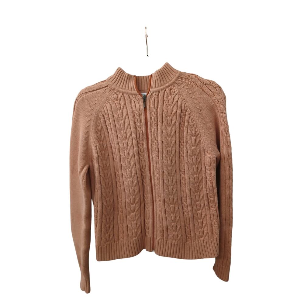 PENDLETON Women’s Peach Cable Knit Zip Up Long Sleeve Cardigan 100% Cotton M